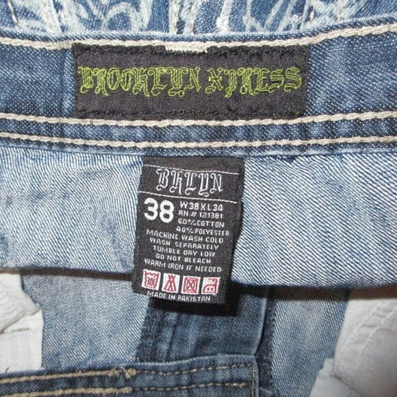 Y2K Brooklyn Express Baggy Jeans Size 38x32 Embroidered Eagle Biker Rock Grunge - Picture 4 of 12